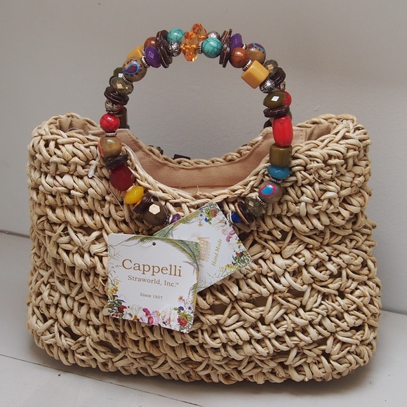 Cappelli Straworld Handbags - Cappelli Straworld Handmade Jewel Handle Satchel